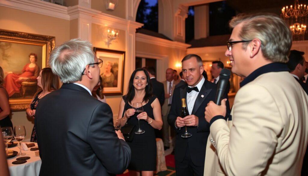 Exclusive evening event at a luxury estate with select guests and curated experiences Exclusive evening event at a luxury estate with select guests and curated experiences