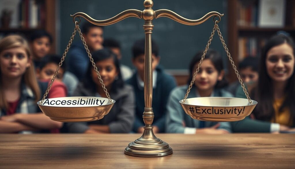 Balance scale showing accessibility and exclusivity in education