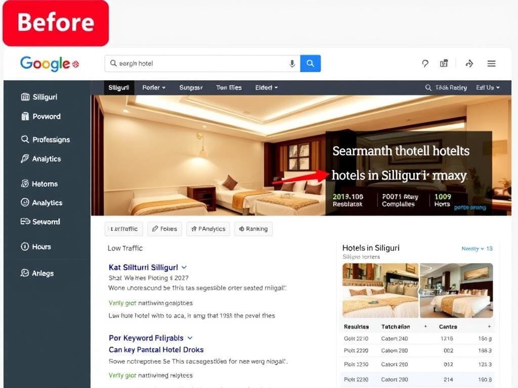 Before SEO: Siliguri hotel website with poor search visibility