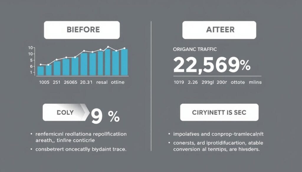 Before and after SEO metrics for Mark IT Solutions showing ranking improvements
