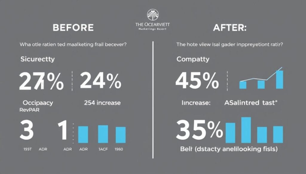 Before and after results showing The Oceanview Resort's performance improvements after implementing profit-engineered marketing Before and after results showing The Oceanview Resort's performance improvements after implementing profit-engineered marketing