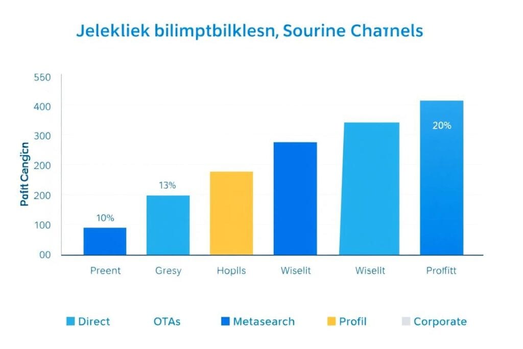 Chart comparing profitability across different booking channels for hotels and resorts, showing direct bookings as most profitable Chart comparing profitability across different booking channels for hotels and resorts, showing direct bookings as most profitable