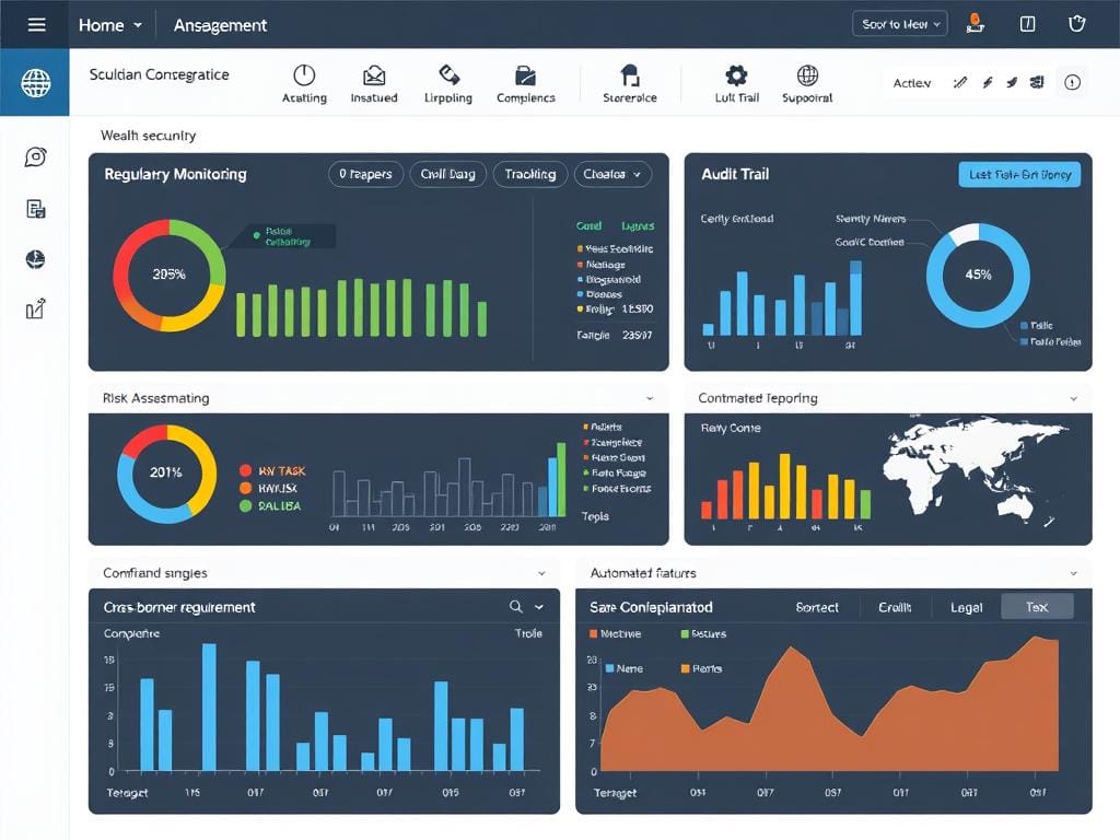 Compliance automation dashboard showing regulatory monitoring and risk assessment