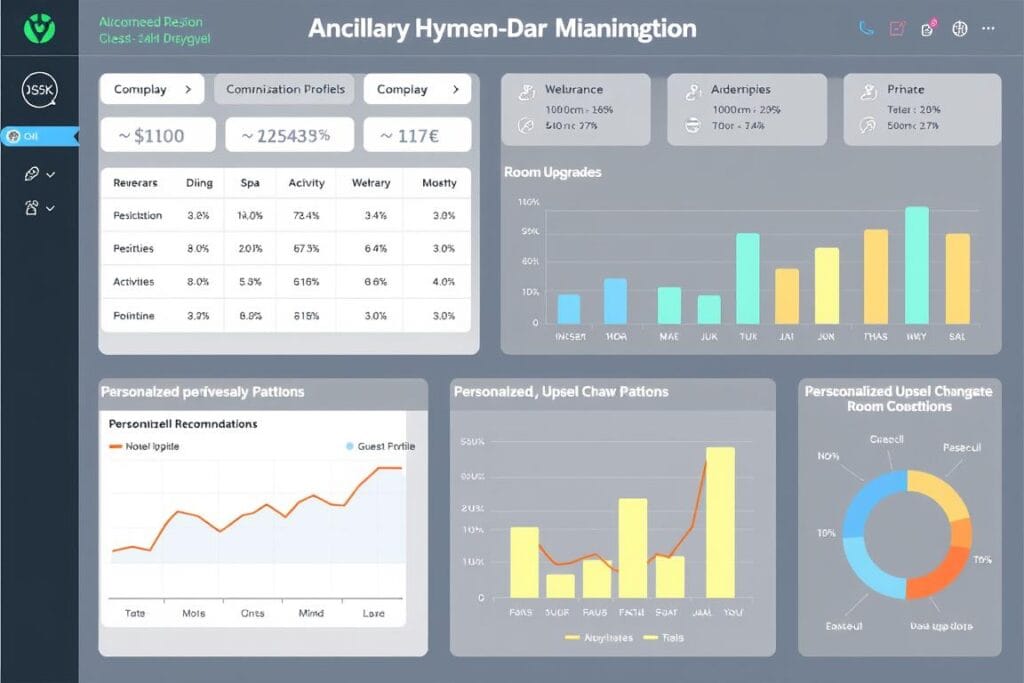 Dashboard showing ancillary revenue maximization strategies for a resort with upsell opportunities and conversion rates Dashboard showing ancillary revenue maximization strategies for a resort with upsell opportunities and conversion rates