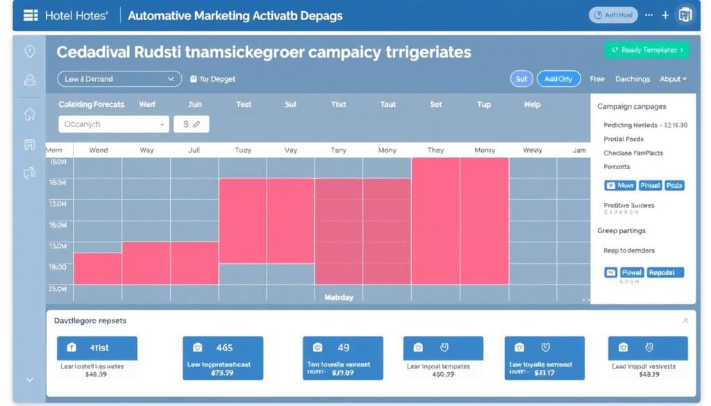 Dashboard showing predictive demand-based campaign activation system with occupancy forecasts and automated marketing triggers Dashboard showing predictive demand-based campaign activation system with occupancy forecasts and automated marketing triggers
