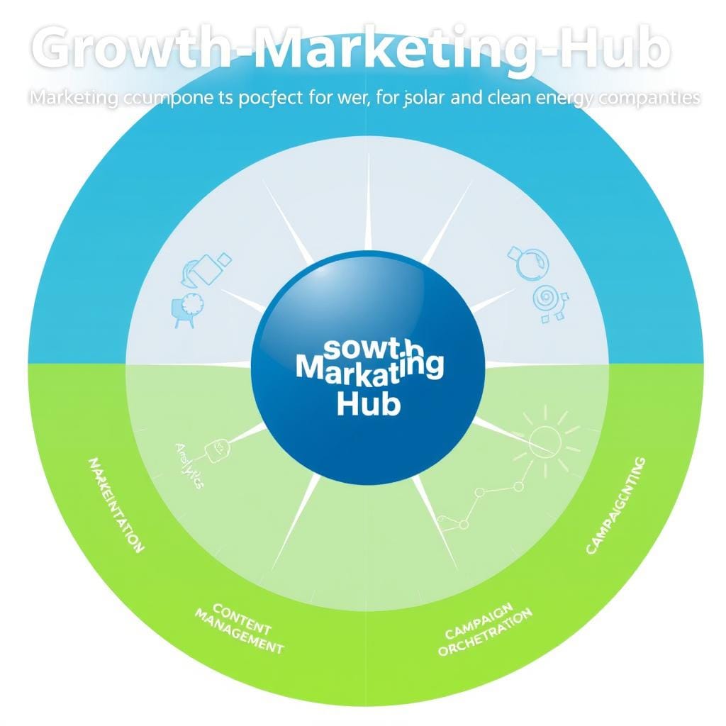 Diagram showing the components of a Growth Marketing Hub for solar companies Diagram showing the components of a Growth Marketing Hub for solar companies