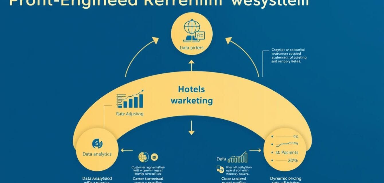 Diagram showing the profit-engineered marketing system for hotels and resorts with data analytics, customer segmentation, and dynamic pricing components