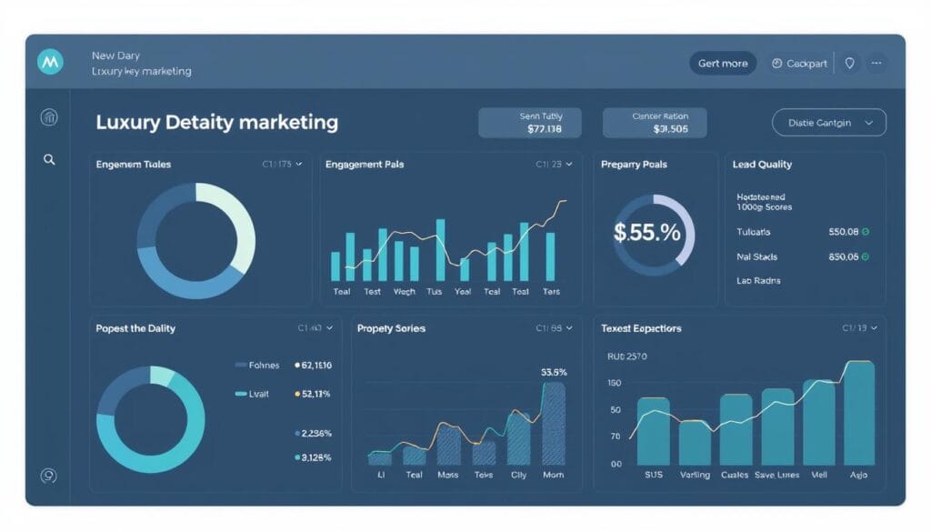 Digital dashboard showing key performance metrics for luxury property marketing Digital dashboard showing key performance metrics for luxury property marketing