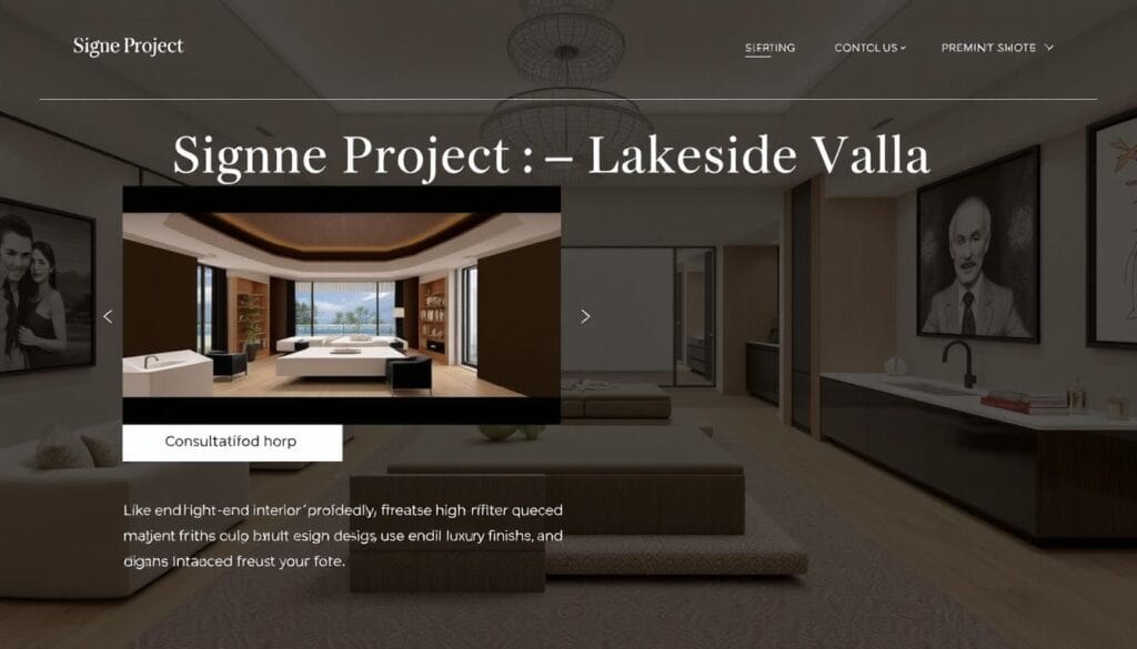 Digital portfolio showcase for luxury lakeside villa project with interactive elements Digital portfolio showcase for luxury lakeside villa project with interactive elements