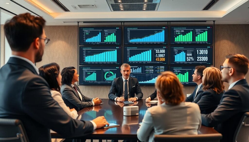 Healthcare executives reviewing growth metrics at the Elite Healthcare Growth Hub