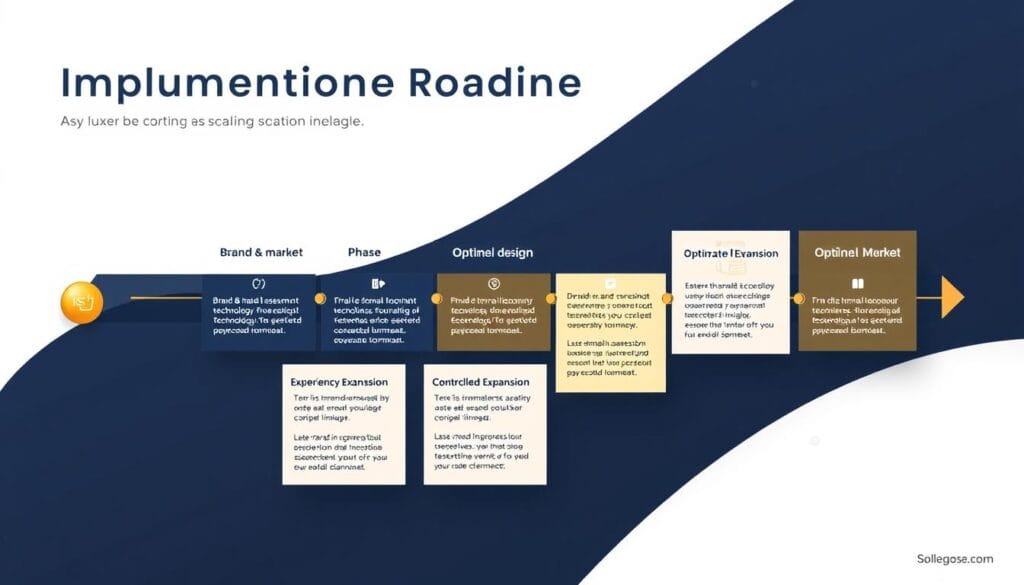 Implementation roadmap for luxury e-commerce scaling showing phases from assessment to optimization