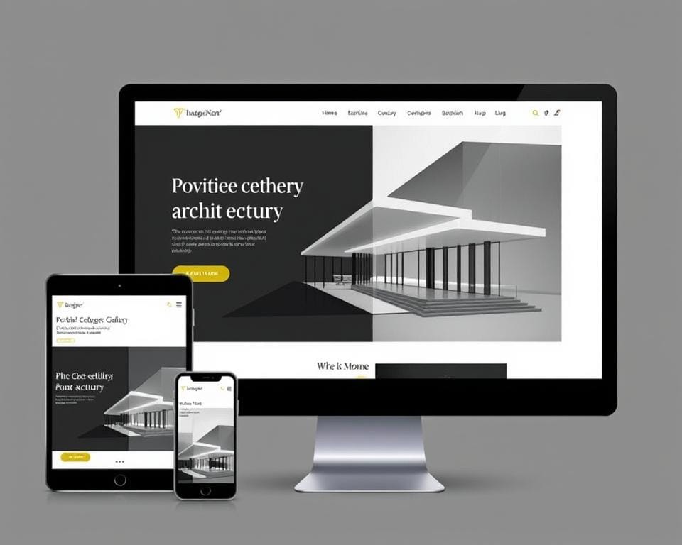 Luxury architecture firm website on multiple premium devices showing portfolio and client journey Luxury architecture firm website on multiple premium devices showing portfolio and client journey