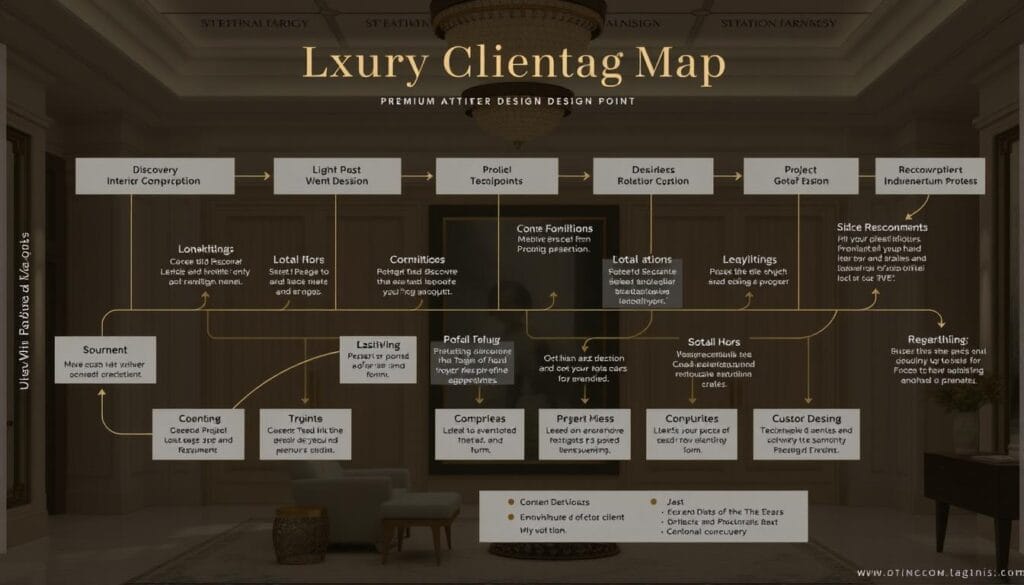 Luxury client journey map showing touchpoints for premium interior design firm Luxury client journey map showing touchpoints for premium interior design firm