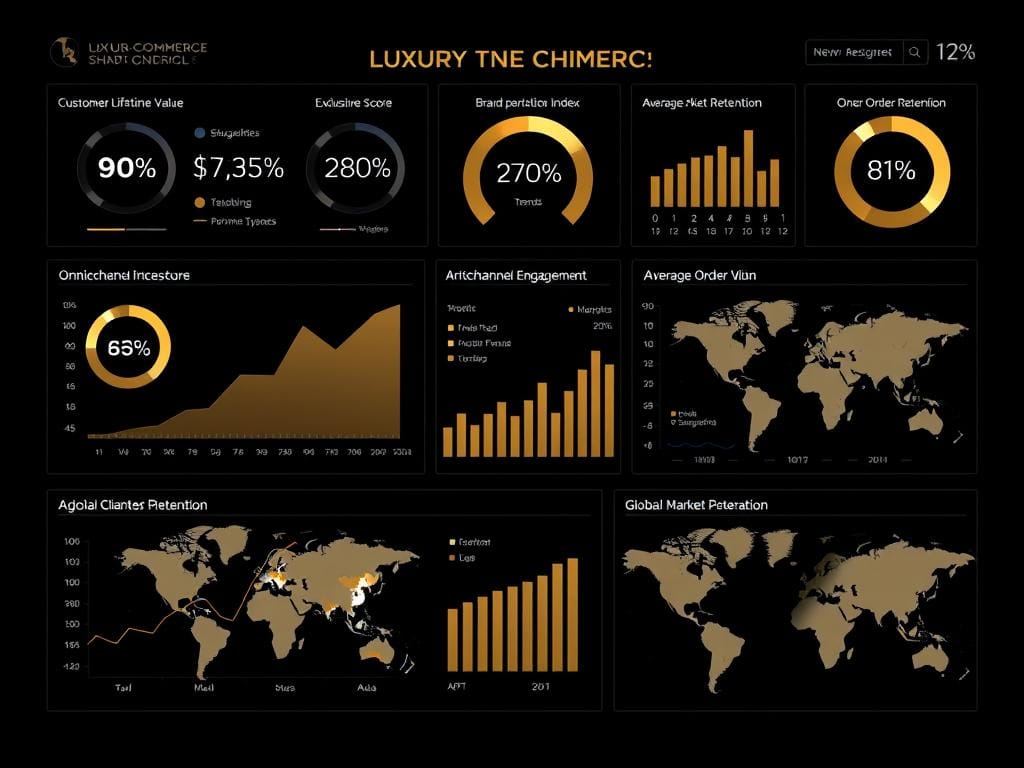 Luxury e-commerce metrics dashboard showing KPIs for tracking scaling success