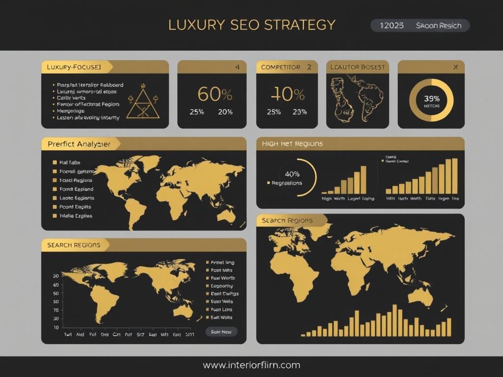 Luxury keyword strategy visualization showing premium interior design search terms and targeting Luxury keyword strategy visualization showing premium interior design search terms and targeting