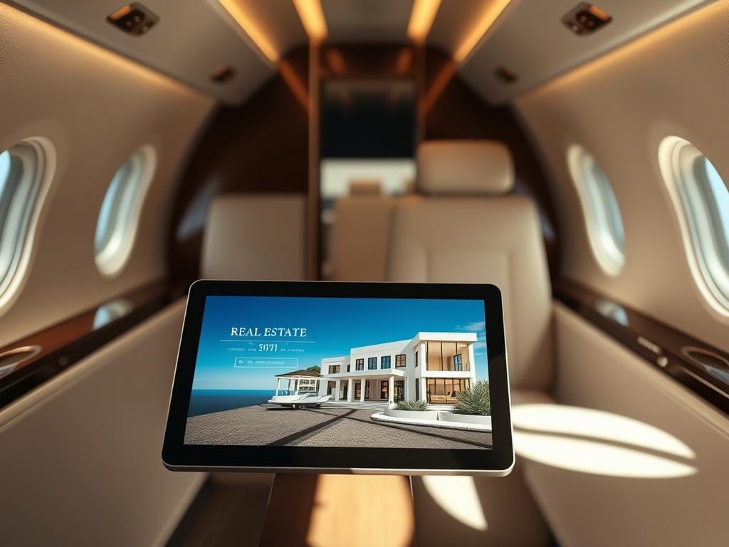 Luxury property ad displayed on private jet WiFi portal Luxury property ad displayed on private jet WiFi portal
