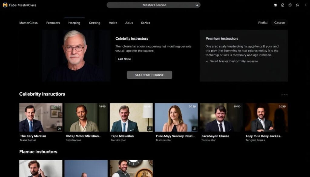 MasterClass platform showing celebrity instructors and premium content