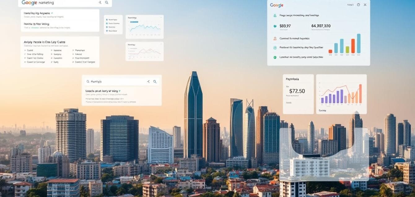 Mumbai skyline with digital marketing overlay showing SEO Agency in Mumbai services