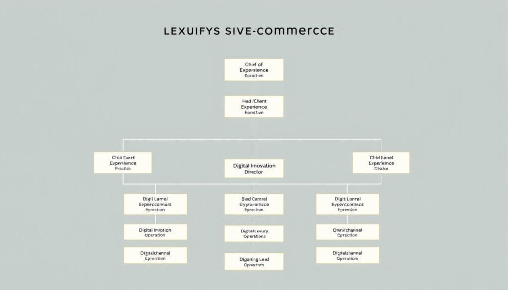 Organizational structure for scaling luxury e-commerce showing key roles and relationships