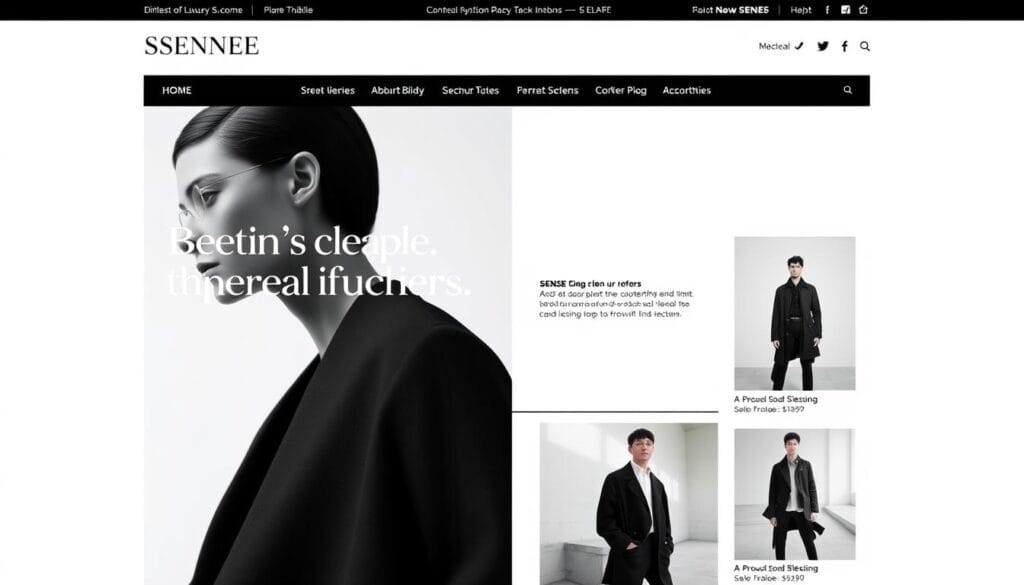 SSENSE website showing their luxury e-commerce experience with editorial content and product curation