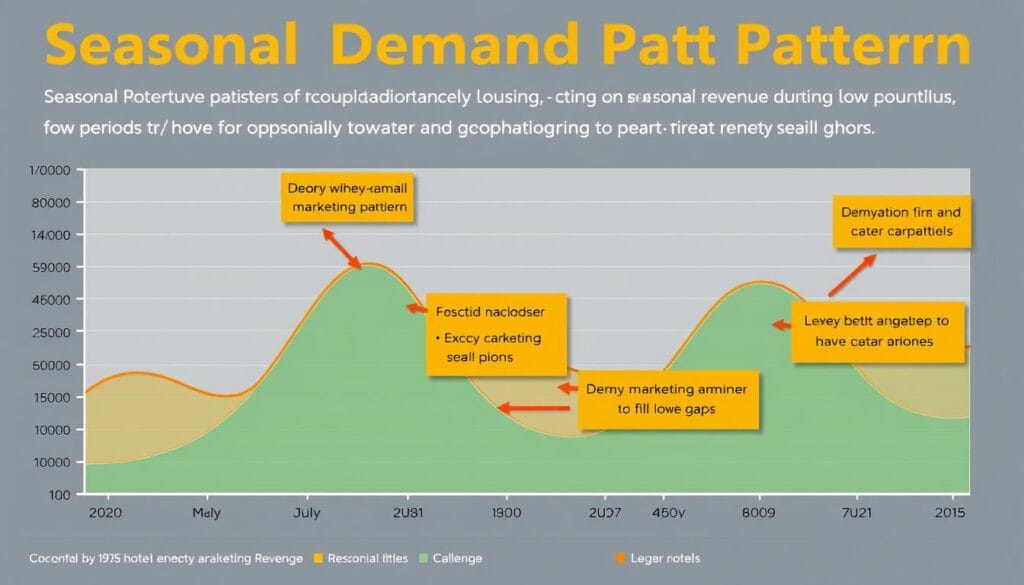 Seasonal demand pattern chart for hotels showing how to identify and target revenue opportunities during traditional low periods Seasonal demand pattern chart for hotels showing how to identify and target revenue opportunities during traditional low periods