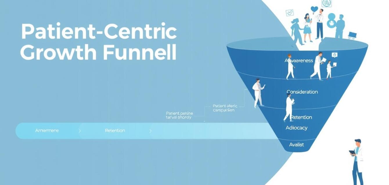 Visual representation of a Patient-Centric Growth Funnel with patients at various stages