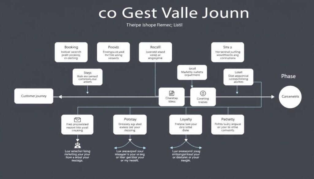 Visualization of a personalized guest value journey showing touchpoints from initial search through booking, stay, and post-stay engagement Visualization of a personalized guest value journey showing touchpoints from initial search through booking, stay, and post-stay engagement