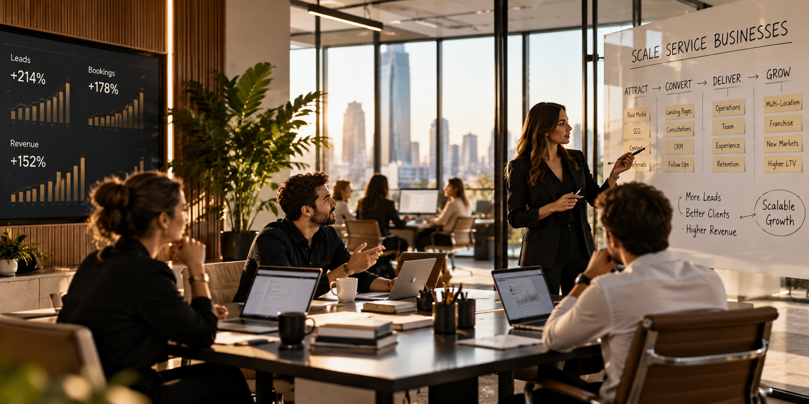 An established growing business team working in a modern environment